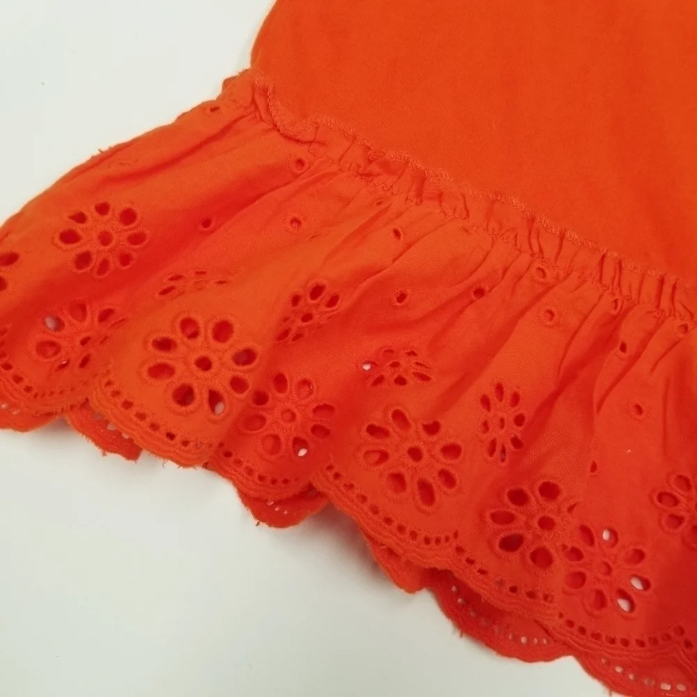J. Crew orange sleeveless eyelet lace ruffle‎ tank top blouse ladies Small NWT